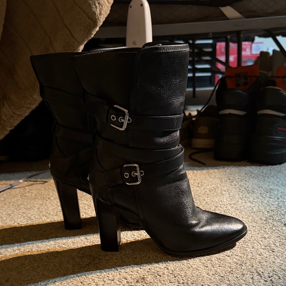 Coach Black Heeled Boots with Buckle Detail - Picture 3 of 4